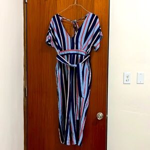 Open Back Long Jumper with Pocket - Red, White, and Blue Stripes